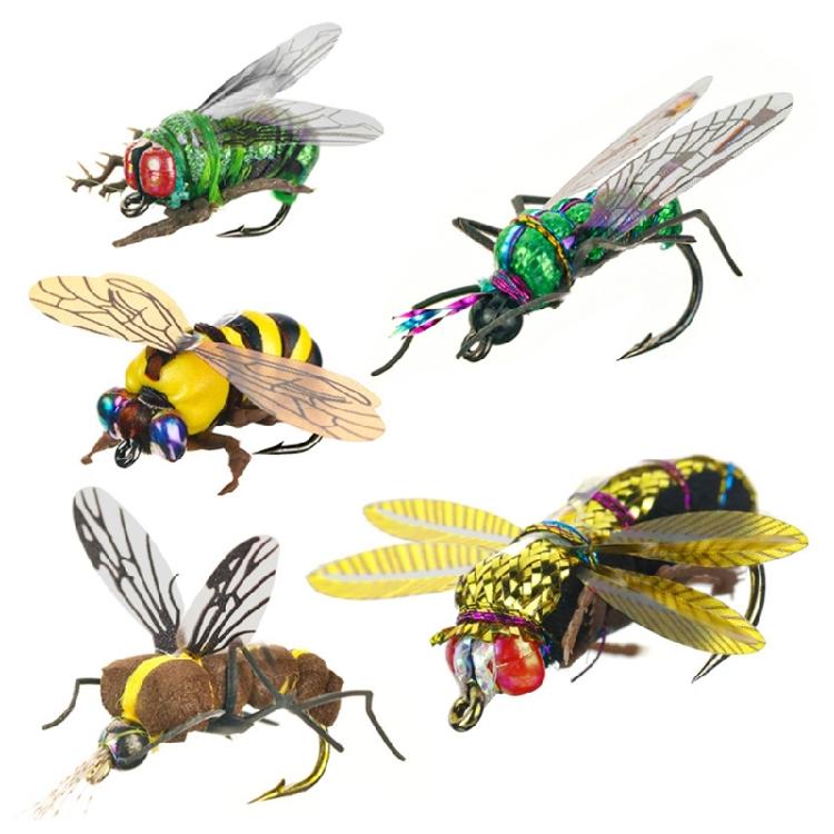 2pcs Fly Bees Floating Lure with Box Artificial Insect Lures Attractant Baits Fishing Tackle Gear Fly Fishing Hook Baits