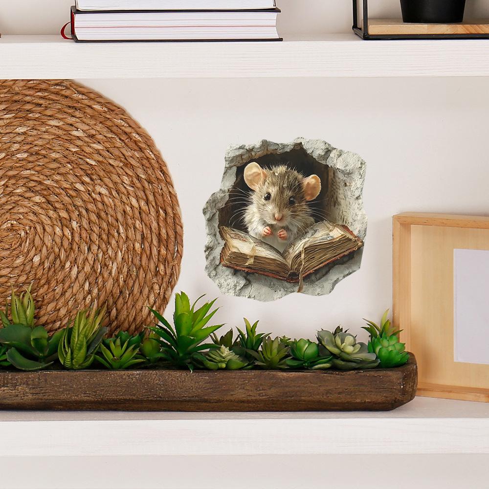 Мультяшные Милые Мышки Читающие Книги Мышиные Норы Гостиная Кабинет Домашние Наклейки для Украшения Стен