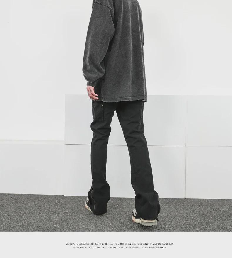 Мужские модные джинсы с необработанным краем и молнией: Узкие, прямые, расклешенные рабочие брюки в американском уличном стиле.