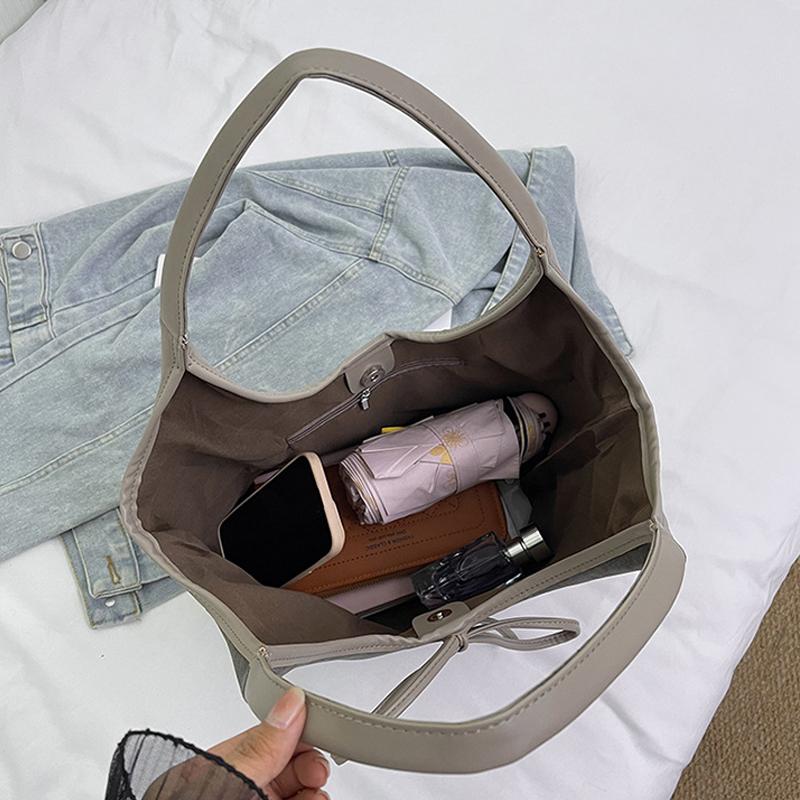 Женская сумка-тоут из искусственной кожи с бантом, большая вместимость, замшевая однотонная дизайнерская сумка через плечо с верхней ручкой, большая рабочая сумка