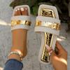 Women Slippers Large Size Fashionable Sandals New Summer Style Flat Slippers Lightweight Metal Shoes Women Home Slides Women