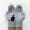 1 пара зимних вязаных перчаток, толстые плюшевые однотонные с принтом кошек и птиц, высокоэластичные, ветрозащитные, сохраняющие тепло, перчатки для велоспорта