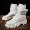 Men's Trendy White High-Top Retro Martin Boots - European Autumn Fashion Motorcycle Style with Pockets