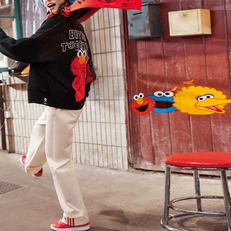 Adidas Neo X SESAME STREET Sesame Street Co Branded Collection Casual Pants Women's Pink White Moderate Straight Fit Pants HD7276