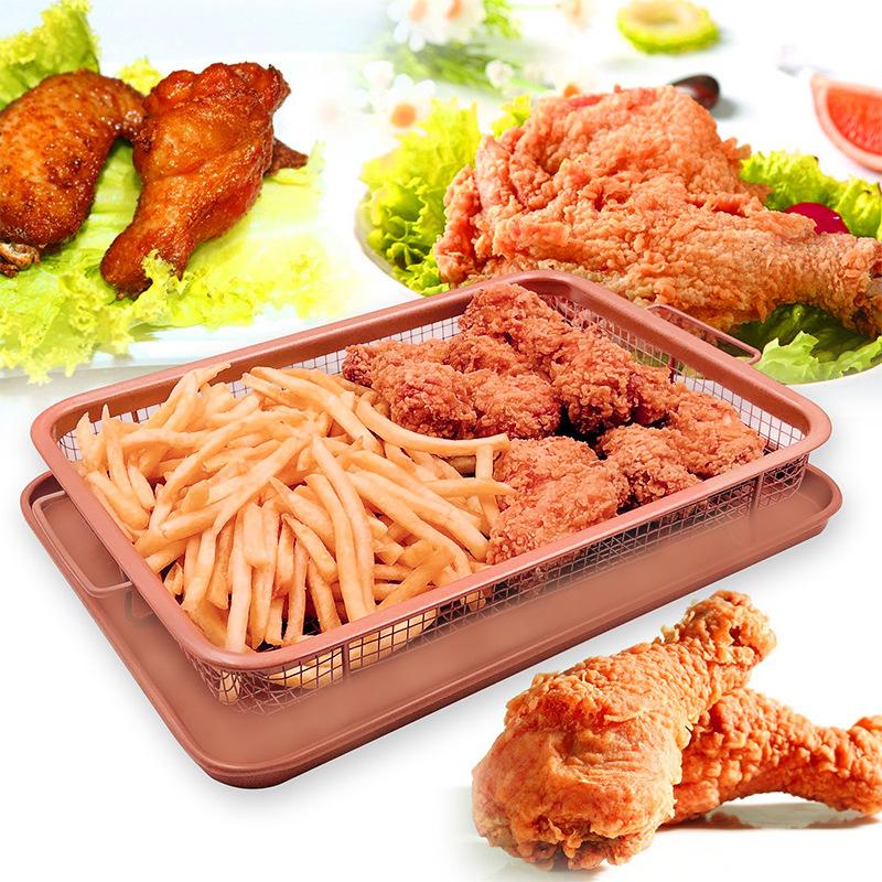 Baking Tray Oil Frying Baking Pan Stainless Steel Non-Stick Chips Basket Baking Dish Grill Mesh Square Frying Colander