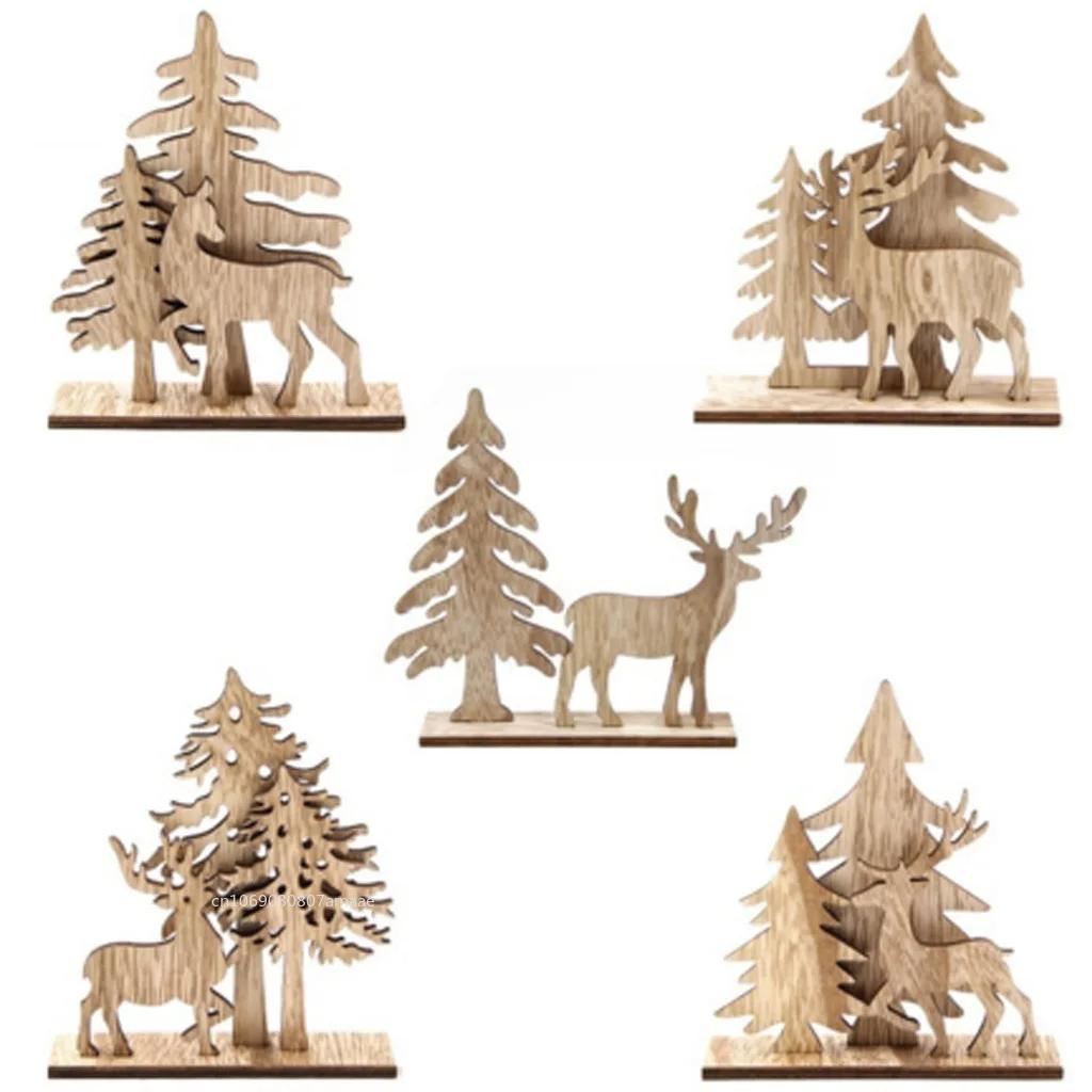 Рождественское украшение Деревянные спилы с подставкой Рождественское деревянное дерево/Лось Олень Поделки для DIY Рождественские украшения Детские подарки