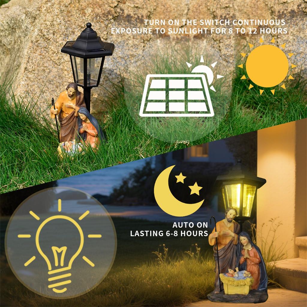 Resin Family Theme Solar Outdoor Light Statue