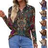 Women's Fashion Casual Lapel Short Long Sleeve Print Shirt Women's Button Up Tops