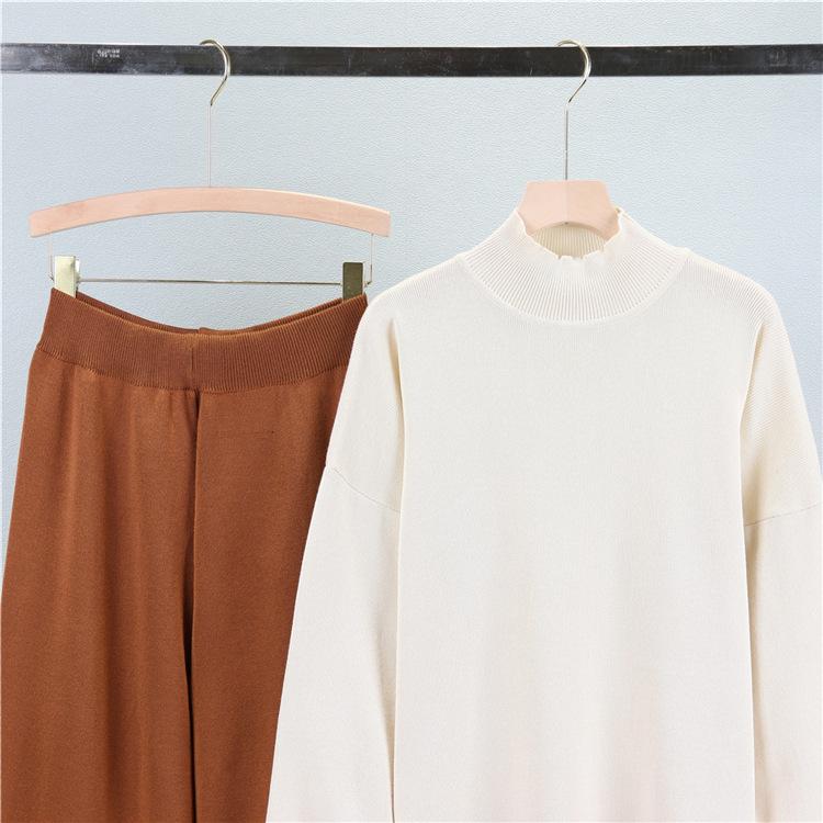 Осенне-зимний женский вязаный костюм, полуводолазка, свитер, цветные брюки, широкие брюки, модный комплект из двух предметов Tide