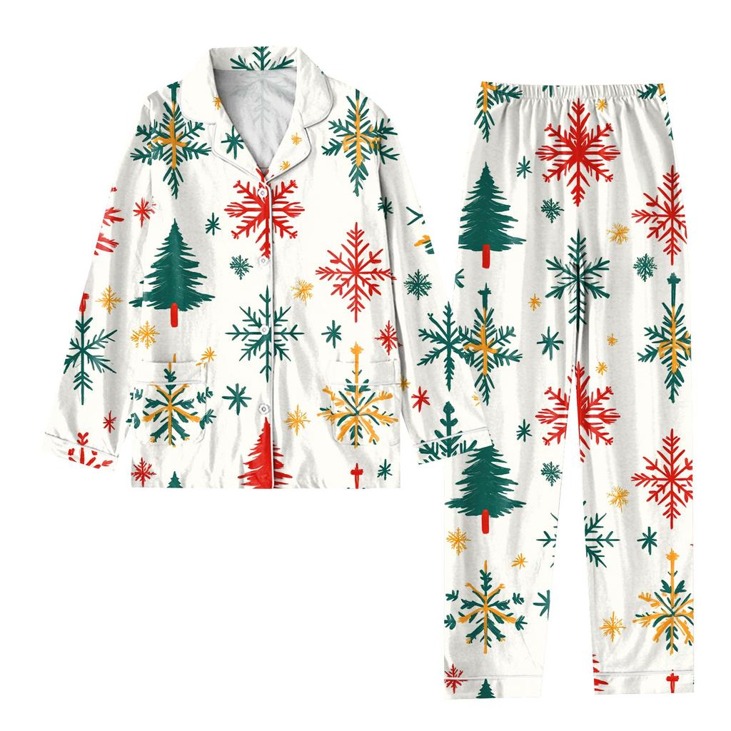 Детский рождественский костюм из 2 предметов с принтом, топ с длинными рукавами и застежкой на пуговицы, широкие брюки, комплект пижамы, домашний повседневный костюм
