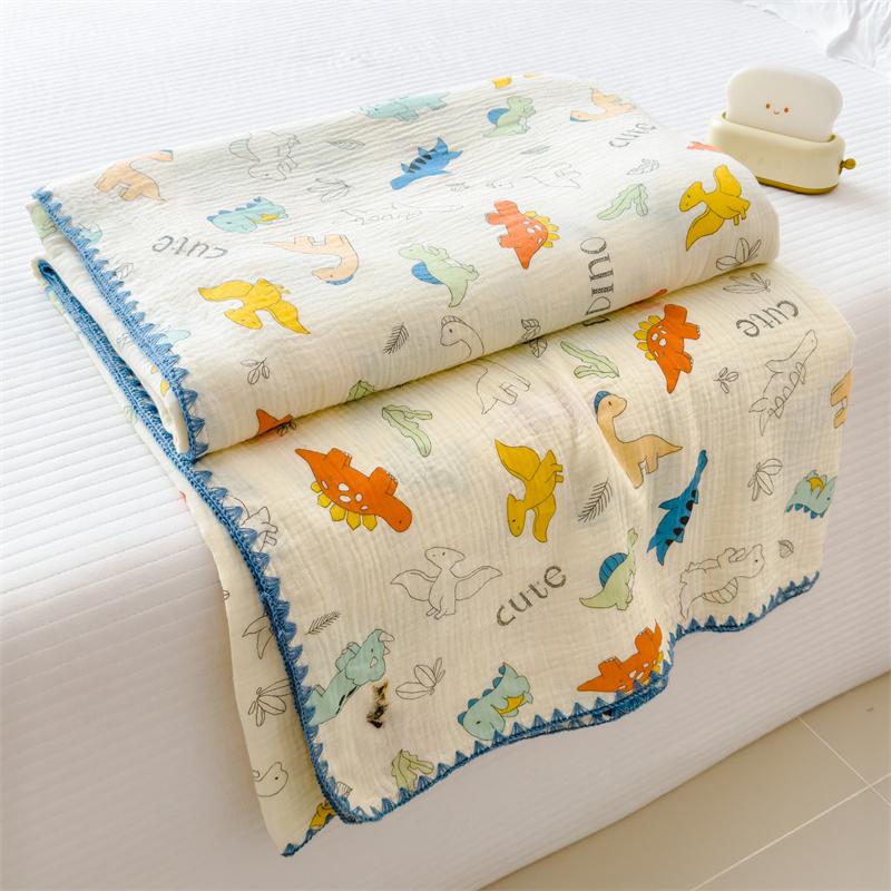 100% Cotton Blanket Anti-Mite Blanket for Bed Cartoon Style Sofa Blanket for Kids Double-layer Gauze Blanket Single/Queen/King