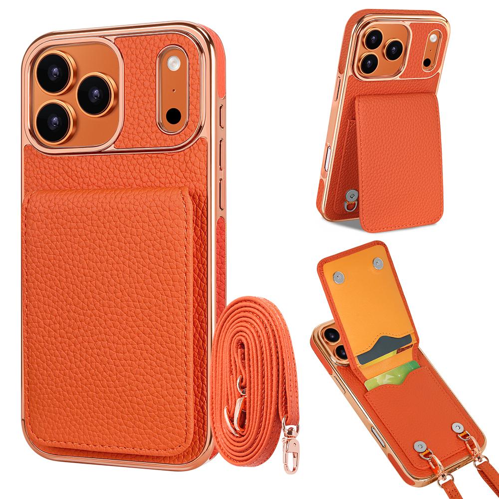 Кожаный чехол с текстурой личи для iPhone 17 16 15 14 13 Pro Max Air, многофункциональный, с магнитной застежкой, кошелек, сумка, подставка, длинный ремешок