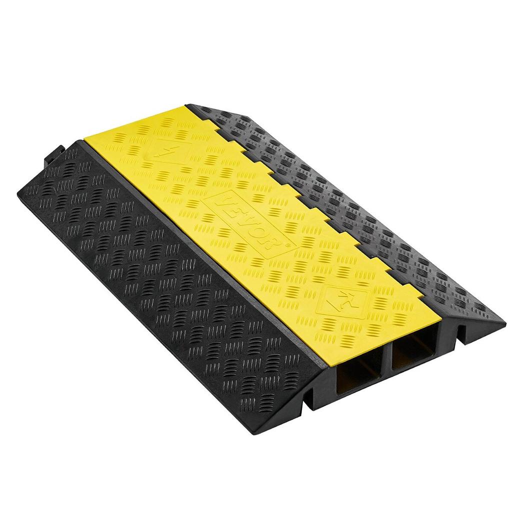 Cable Protector Ramp, 9,979 kg/axle Capacity, 2 Channel Heavy Duty Rubber Cord Hose Wire Cover, 100 x 75 mm Channel, Traffic Speed Bump with Flip-Open