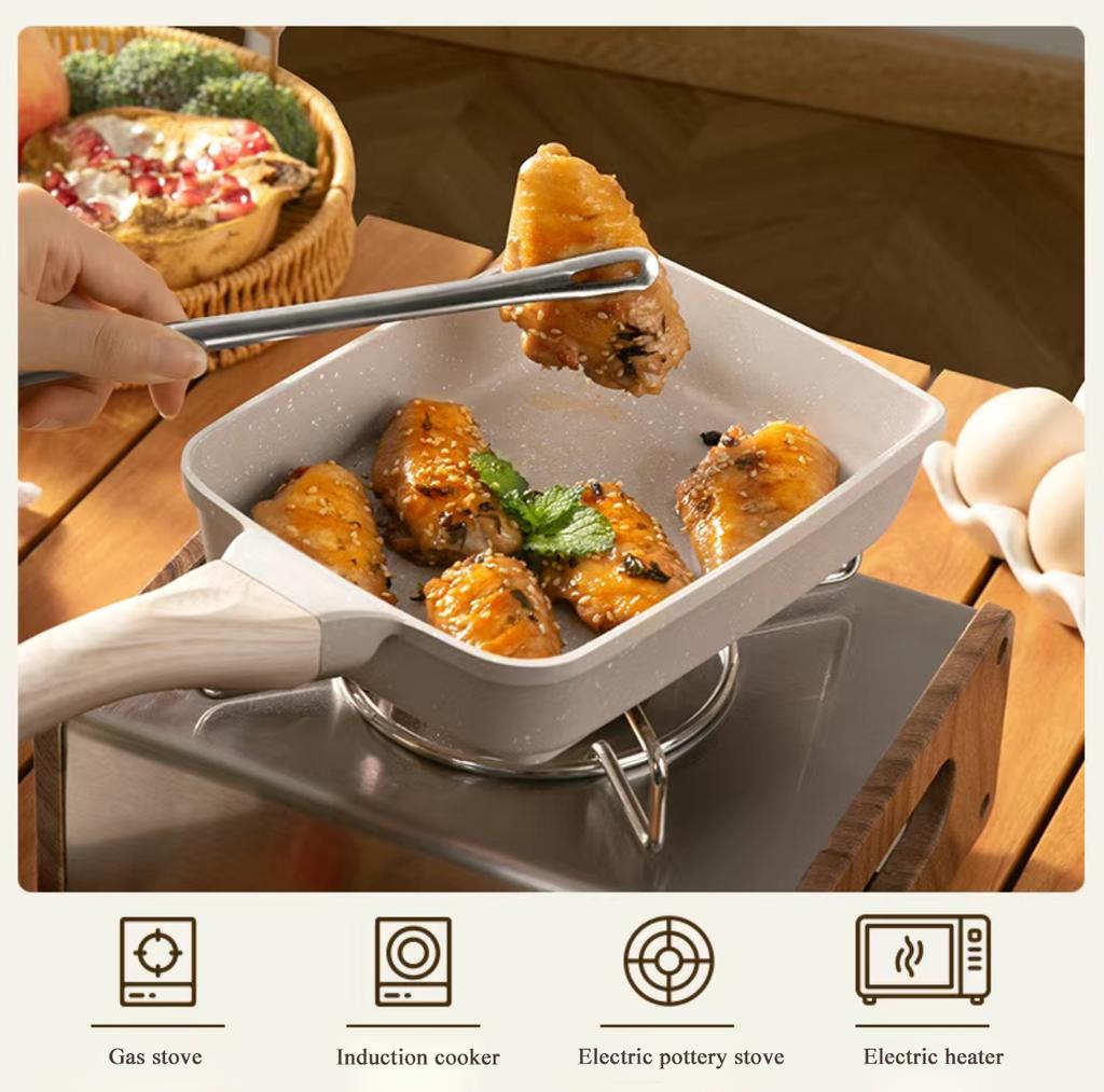 Сковорода для омлета и яичных рулетиков, японская квадратная кастрюля тамако со съемной ручкой, предотвращающей ожоги, для всех плит, бездымная кастрюля