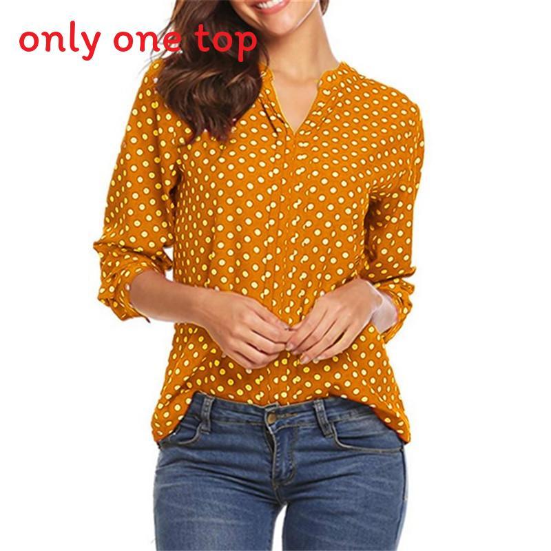 Womens Long Sleeve Dot Print Cotton Linen Shirt With U Neck For Casual Office Wear