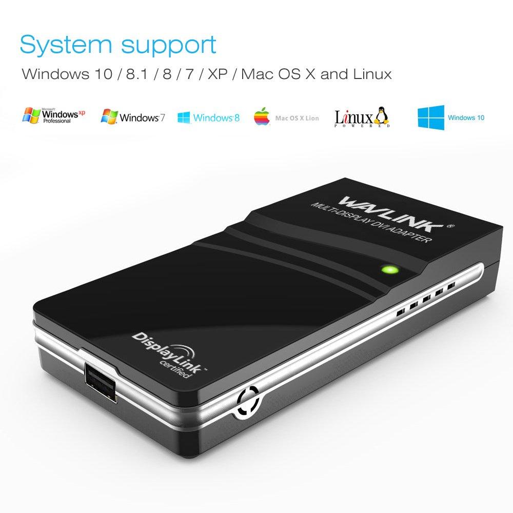 Графический USB-адаптер Wavlink подключает несколько мониторов с разрешением до 1920x1080, совместимый с DisplayLink, ОС Windows 2.0 VGA/DVI/HDMI