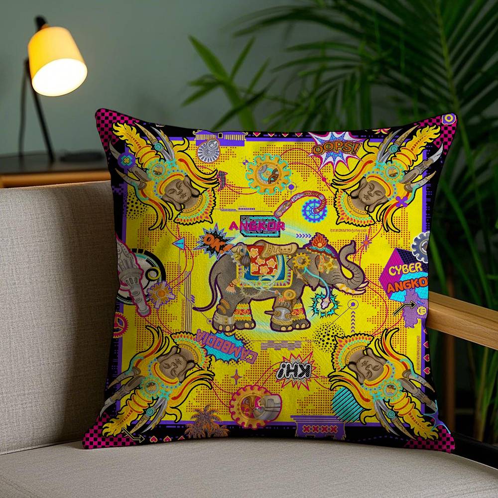 Oriental Classic Buddha Statue Print Pillow Case Anti-dustmite Pillowcase Invisible Zipper Silky Short Plush Sofa Cushion Cover
