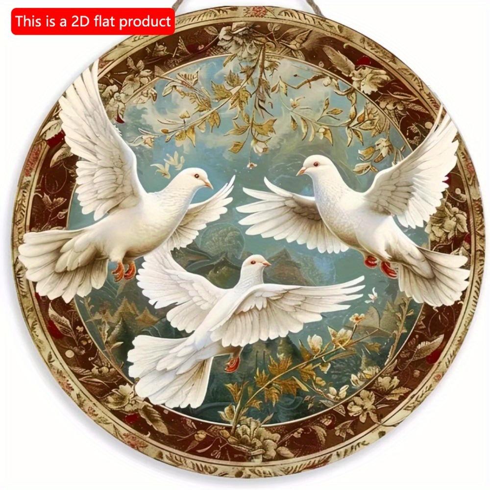 1pc 2d Flat Round Wooden Flat Sign - 20cm, Dove of Peace Theme, Suitable for Home, Office, Garage, Coffee Shop, Bar, Holiday Party Decoration, Gift