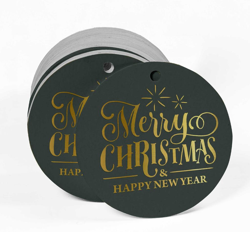 Inkdotpot Pack Of 100 Real Gold Foil Paper Tags Merry Christmas & Happy New Year Text Favor Hang