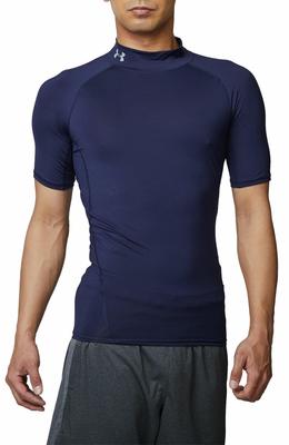 [Under Armor] Тренировочный базовый слой UA Heat Gear Armor с коротким рукавом и воротником-стойкой, мужской, полуночный синий/стальной, MD