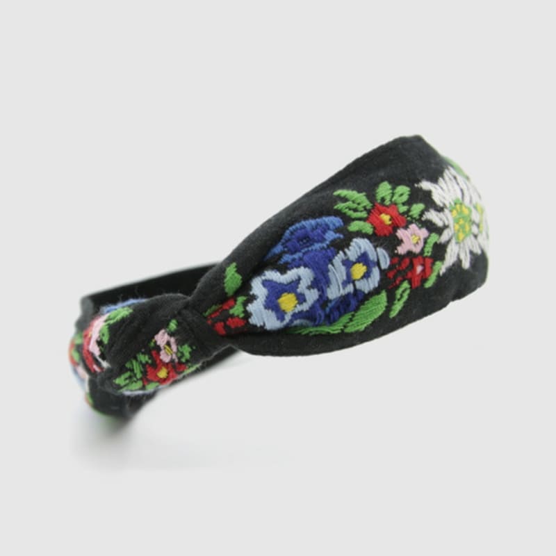 ЛАЛА Богемная повязка для волос с цветами - Черная