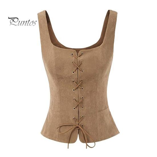 Женский жилет на шнуровке Ренессанс Vinatge с квадратным вырезом без рукавов Средневековый приталенный однотонный топ для косплея на Хэллоуин