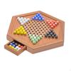 Wooden Chinese Checkers Board Game Handmade Chessboard Glass Marbles Family Collection Set