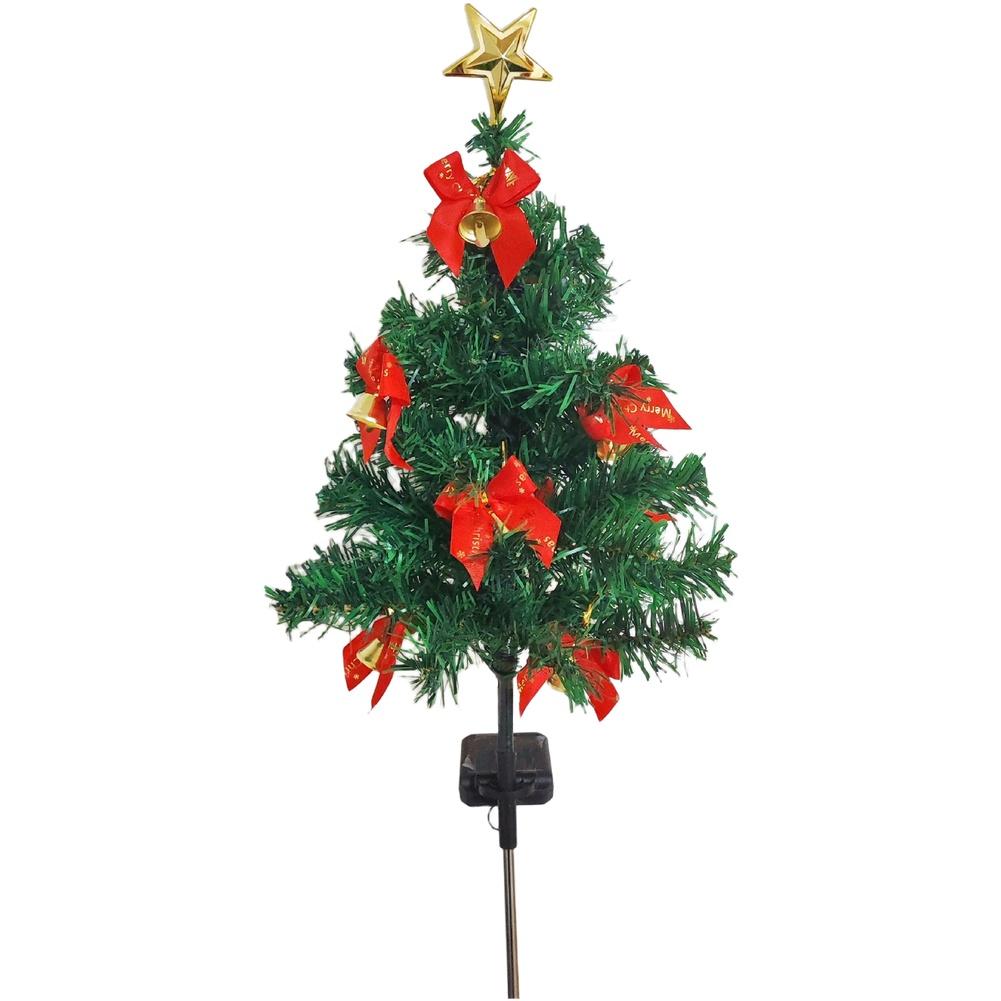 Мини Уличная Рождественская Елка на Солнечной Батарее 75 см со Светодиодными Огнями Колокольчиками и Шарами для Сада Двора Дорожки Праздничный Декор
