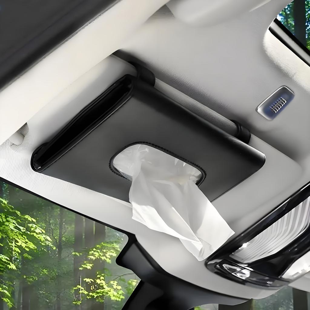 Car Tissue Box PU Leather Car Sun Visor Paper Holder, Creative Armrest Storage Bag, Suitable for Various Vehicle Models