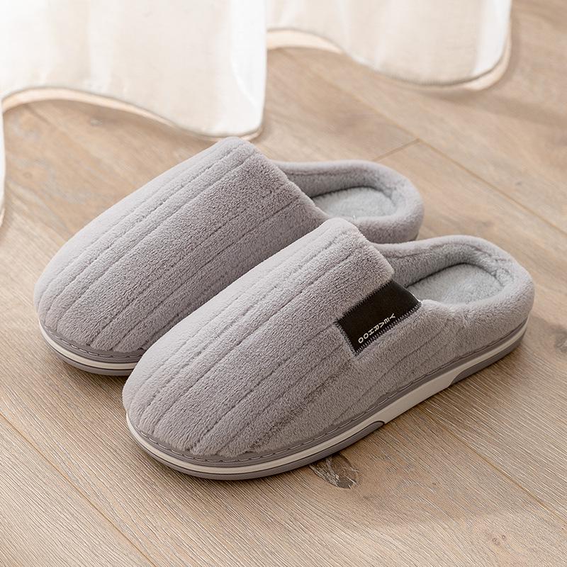 Men's Large Plush Non-Slip Slippers: Thick Soled, Warm Cotton for Autumn & Winter