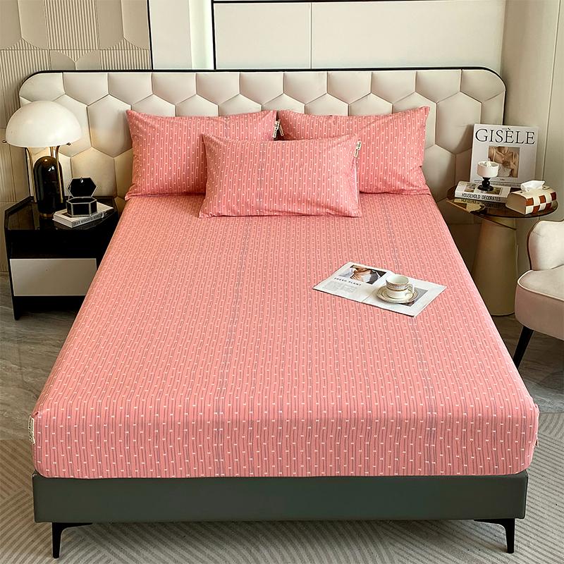 Комплект постельного белья из 3 предметов, простой, синий, в полоску, мягкий, приятный для кожи, утолщенный, 100% хлопок, эластичный, размер Queen Size