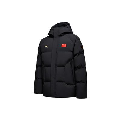 Anta Классический логотип серии с капюшоном на молнии, плотный повседневный короткий пуховик унисекс, верхняя одежда, черный цвет 462340106-1