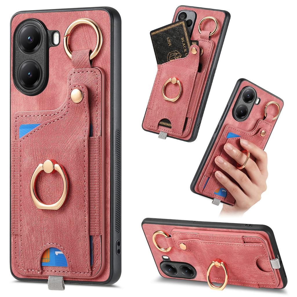 Для Xiaomi Poco X7 Pro 5G/Xiaomi Redmi Turbo 4 5G Ретро кожаная задняя крышка телефона с отделениями для карт и держателем-кольцом