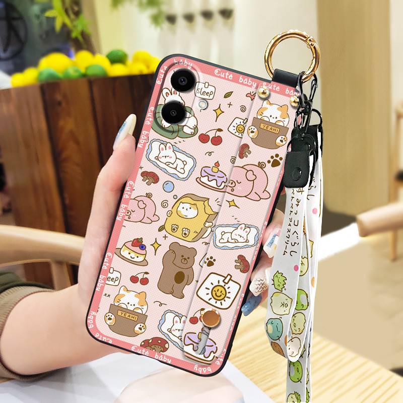 Anti-knock Wristband Phone Case For Samsung Galaxy A07 Fashion Design Wrist Strap Durable Shockproof Soft Case Cartoon