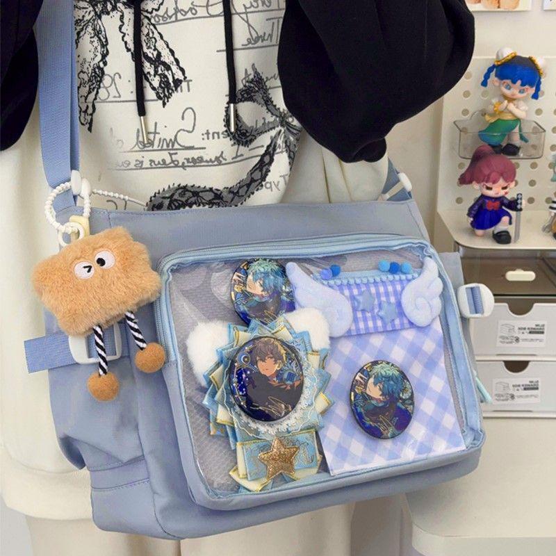 2025 College Style Versatile Ita Bag: Large Capacity Women's Messenger Bag with Transparent Badge Button