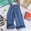 Широкие брюки для девочек, осенняя одежда, прямые брюки в иностранном стиле для детей, детские джинсовые брюки с высокой талией