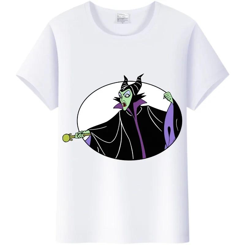 Vintage Cartoon Sleeping Beauty Summer Tee Villains Maleficent Tops White T-Shirts 90S Clothes Gothic Blouse Unisex