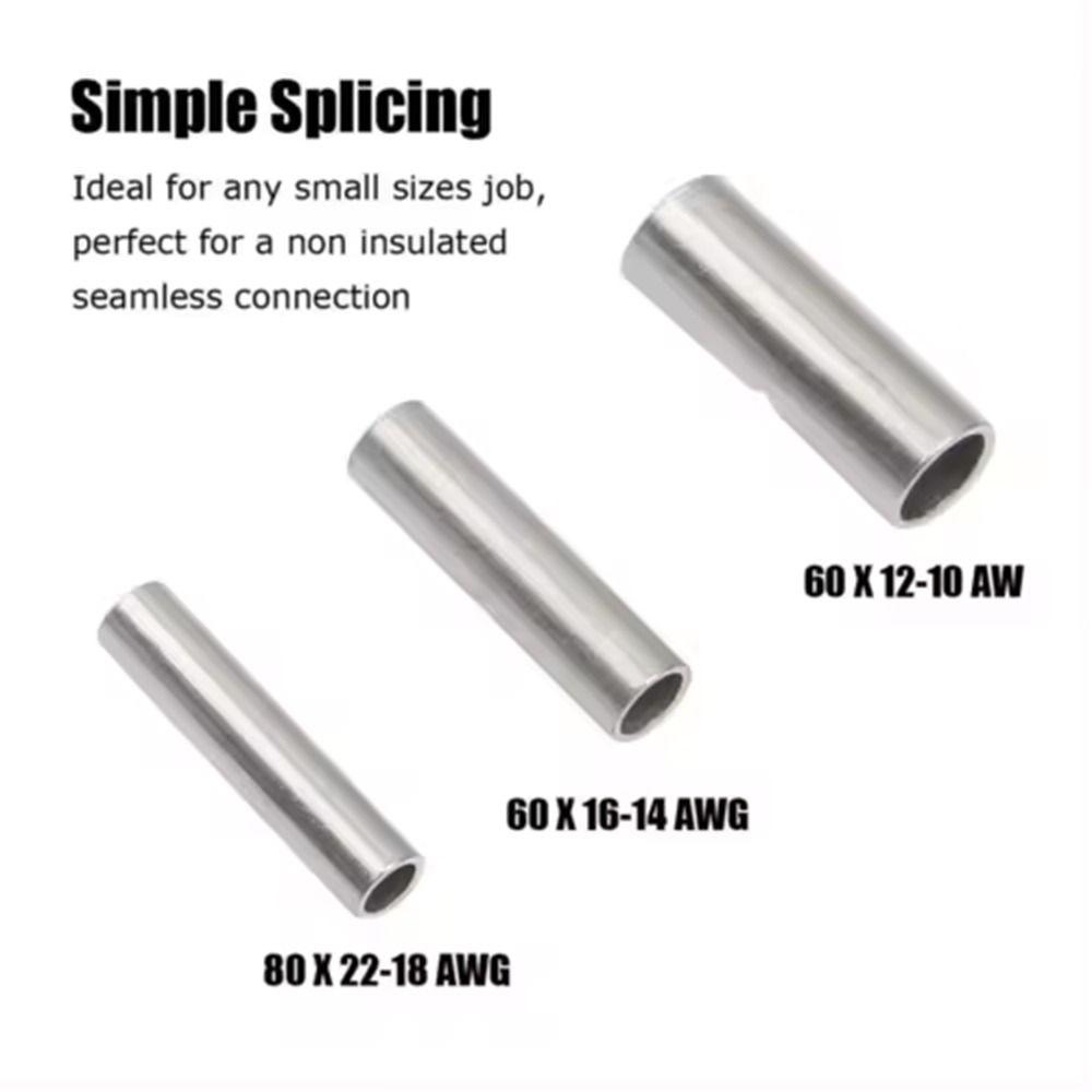 200pcs Tinned Copper Non Insulated Butt Connectors Kit Metal Uninsulated Crimp Wire Connectors DIY