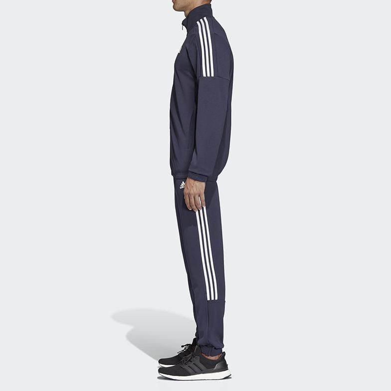 Adidas Спортивный стиль жизни, однотонная удобная куртка с воротником-стойкой и эластичными длинными брюками, повседневный спортивный костюм для мужчин, синий DV2446