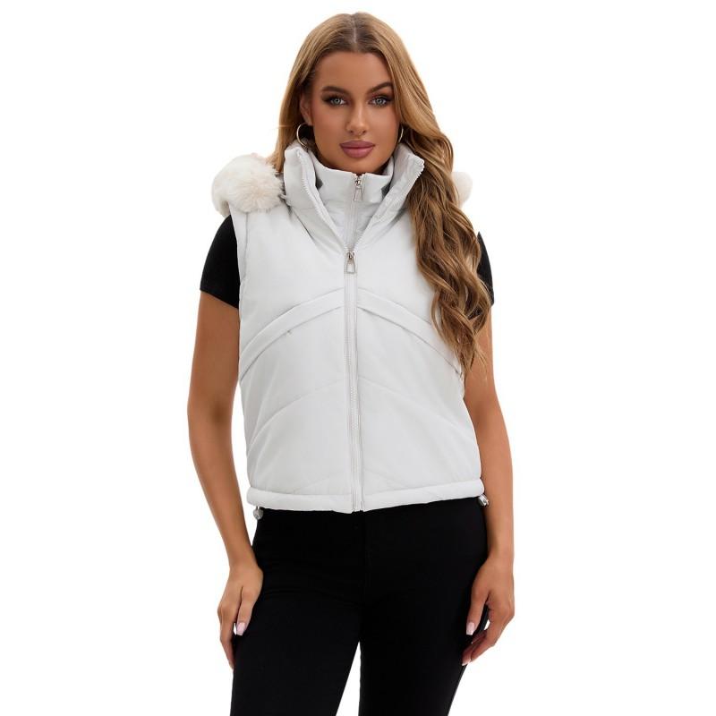 Womens Detachable Sleeve Puffer Vest Jacket Thick Warm Hooded Cotton Coat Fall Winter Streetwear