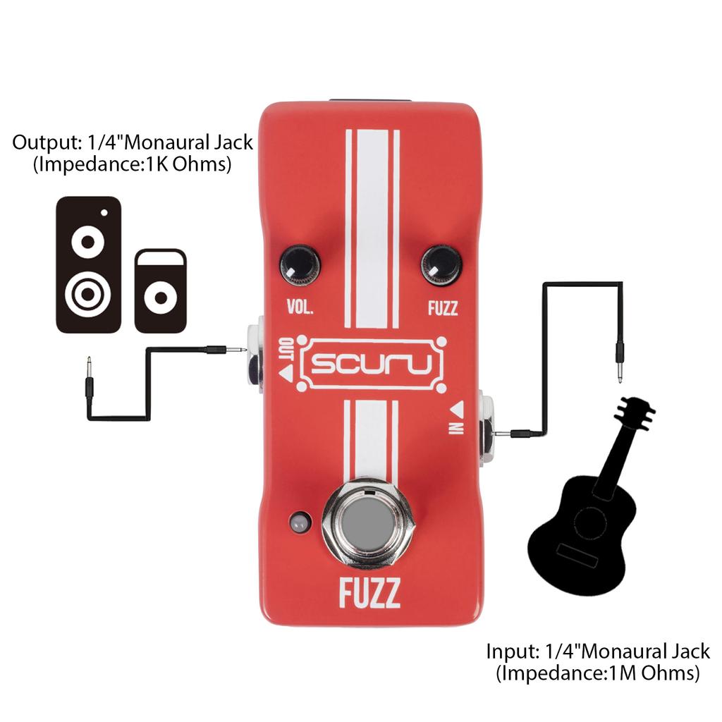 Педаль эффектов SCURU Guitar Fuzz VOL/FUZZ Versatile Sound DC 9V 6.35mm Входной/выходной интерфейс Mini