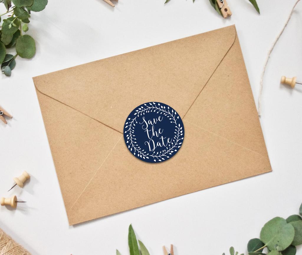 Darling Souvenir Black Round 1.6 Inches Vines Border Save The Date Stickers Non Customized Gift-45