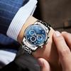 OLVES Синие часы Дата Наручные часы Водонепроницаемые Стильные популярные часы Серебряные деловые стильные часы Аналоговые кварцевые часы Металлический ремешок Модные часы Повседневные