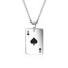 Playing Cards Ace of Spades Necklace for Men Stainless Steel Surgical Black Silver Heart Rectangle Plate Pendant Long Sweater Chain Cool Party
