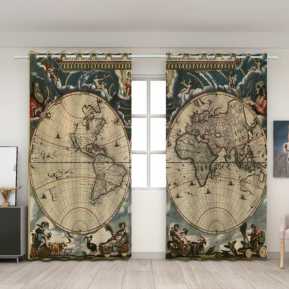 Популярная шелковая штора с ретро-картой для перегородки спальни