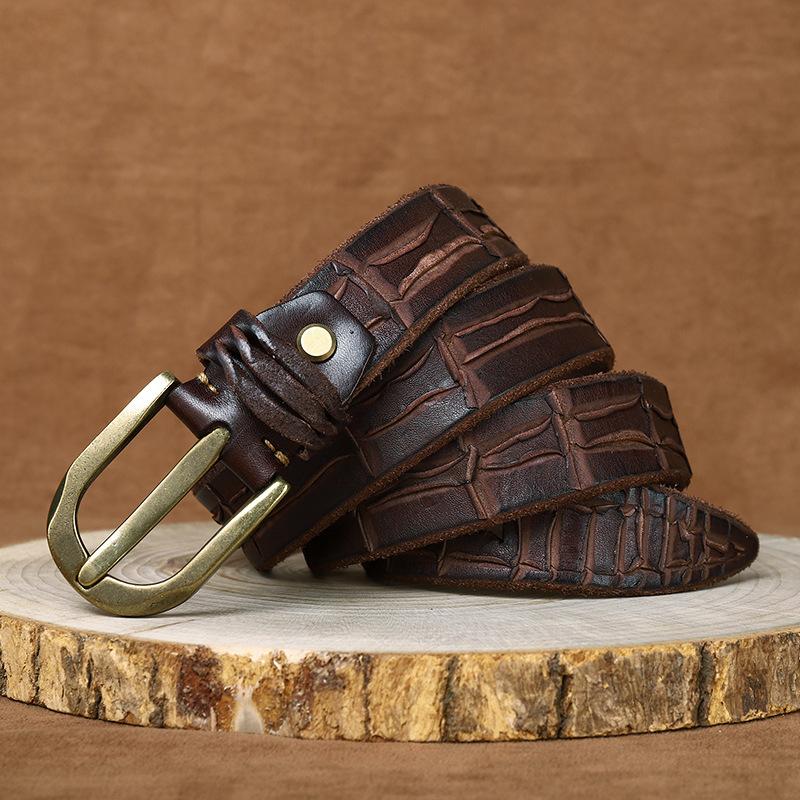 Трендовый нож с отметками, утолщенный ремень из натуральной кожи первого слоя, мужской, из натуральной кожи, с пряжкой-пином, ретро-стиль Ins, ремень для старых джинсов