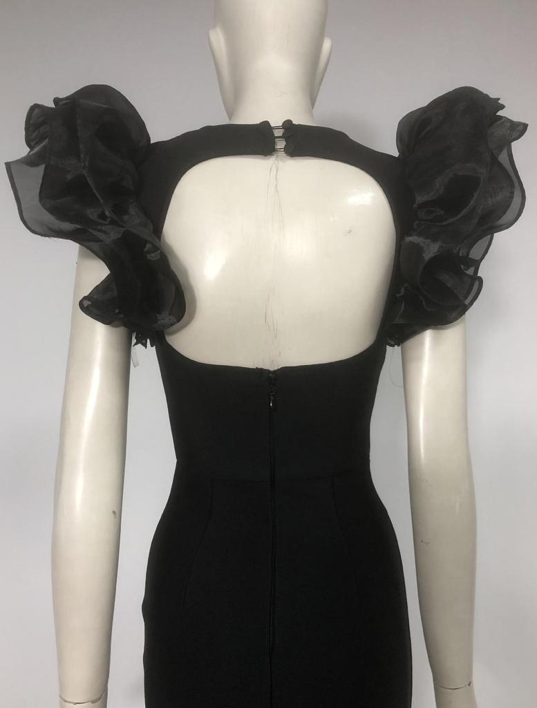 Женское элегантное платье-бодикон с сетчатыми рукавами-рюшами и открытой спиной