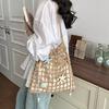 Summer vacation drawstring lined fishing net woven bag