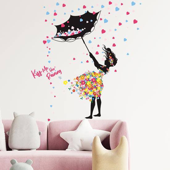 Wall Sticker Self-adhesive Easy to Apply PVC Fairy Girl Flower DIY Wall Decorative Sticker for Living Room