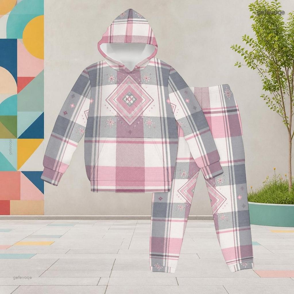 Girls Dark Purple Halloween Printed Hooded Long Sleeve Kangaroo Pocket Top Cuffed Pants Two Piece Set